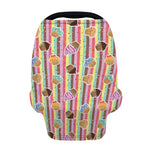 Pastel Striped Cupcake Pattern Print Baby Seat Cover