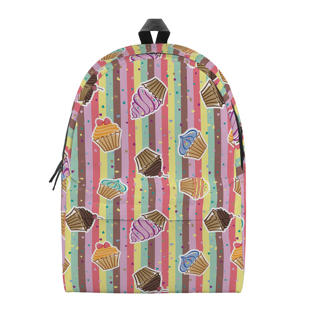 Pastel Striped Cupcake Pattern Print Backpack