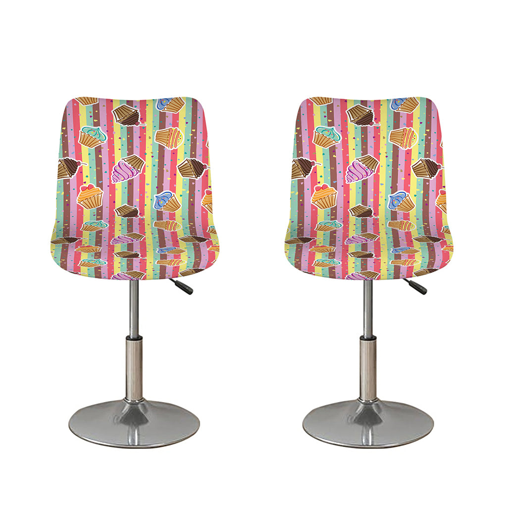 Pastel Striped Cupcake Pattern Print Bar Stool Covers