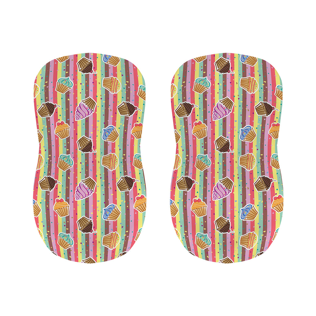 Pastel Striped Cupcake Pattern Print Bar Stool Covers