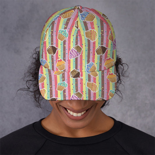 Pastel Striped Cupcake Pattern Print Baseball Cap