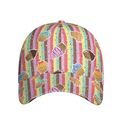 Pastel Striped Cupcake Pattern Print Baseball Cap