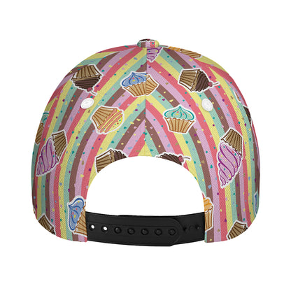 Pastel Striped Cupcake Pattern Print Baseball Cap