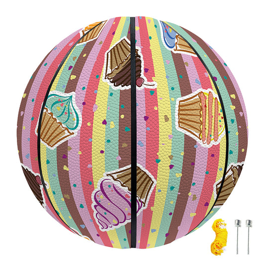 Pastel Striped Cupcake Pattern Print Basketball