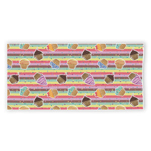 Pastel Striped Cupcake Pattern Print Beach Towel