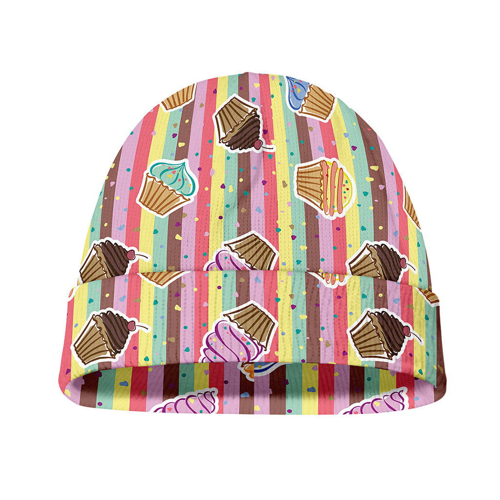 Pastel Striped Cupcake Pattern Print Beanie