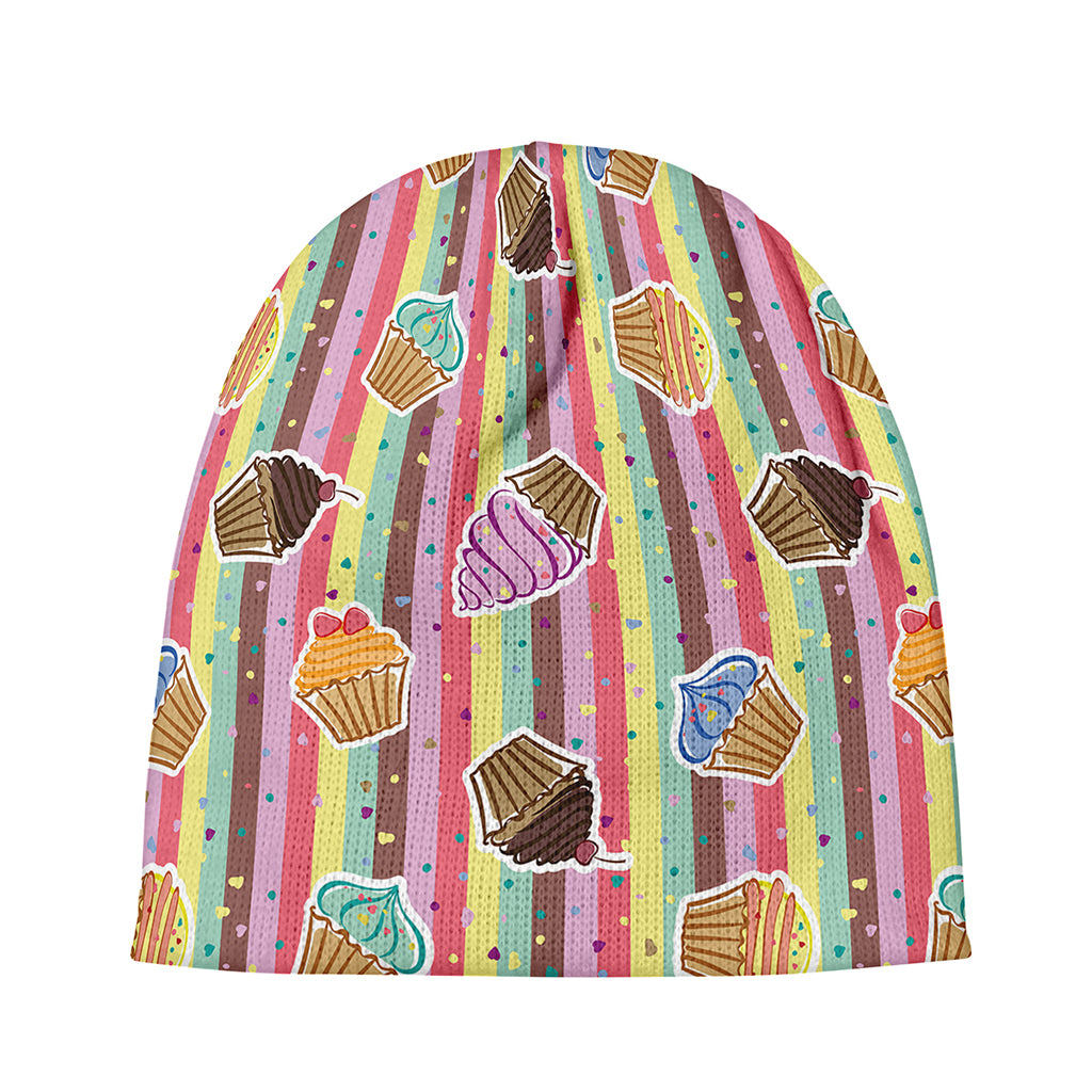 Pastel Striped Cupcake Pattern Print Beanie