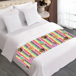 Pastel Striped Cupcake Pattern Print Bed Runner