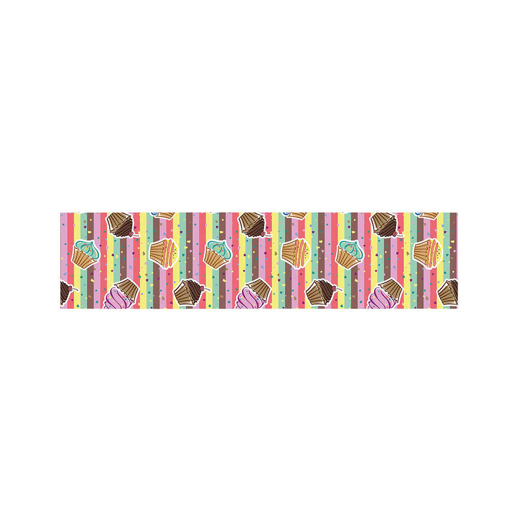 Pastel Striped Cupcake Pattern Print Bed Runner