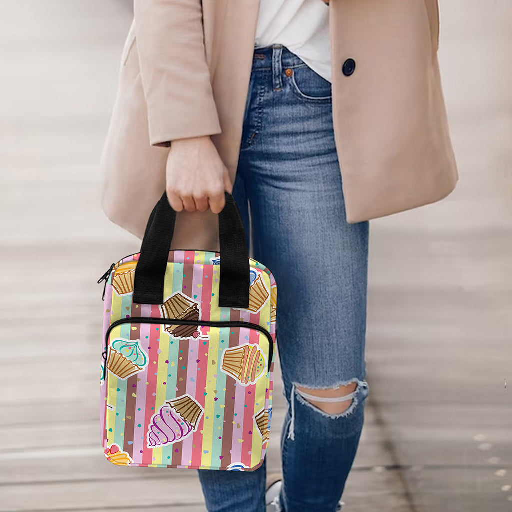 Pastel Striped Cupcake Pattern Print Bible Tote Bag