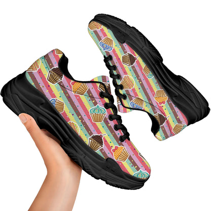 Pastel Striped Cupcake Pattern Print Black Chunky Shoes