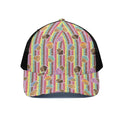 Pastel Striped Cupcake Pattern Print Black Mesh Trucker Hat