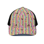 Pastel Striped Cupcake Pattern Print Black Mesh Trucker Cap