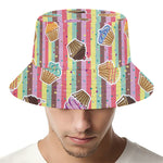 Pastel Striped Cupcake Pattern Print Bucket Hat