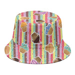 Pastel Striped Cupcake Pattern Print Bucket Hat