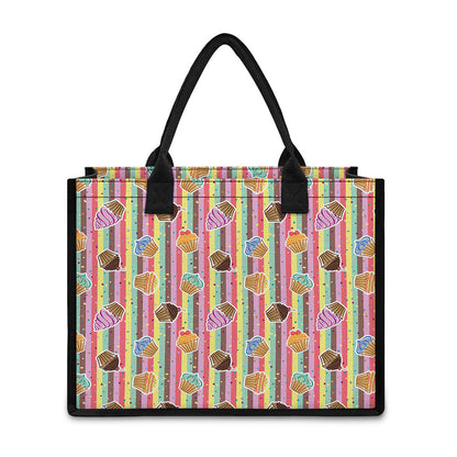 Pastel Striped Cupcake Pattern Print Canvas Tote Bag