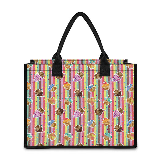 Pastel Striped Cupcake Pattern Print Canvas Tote Bag