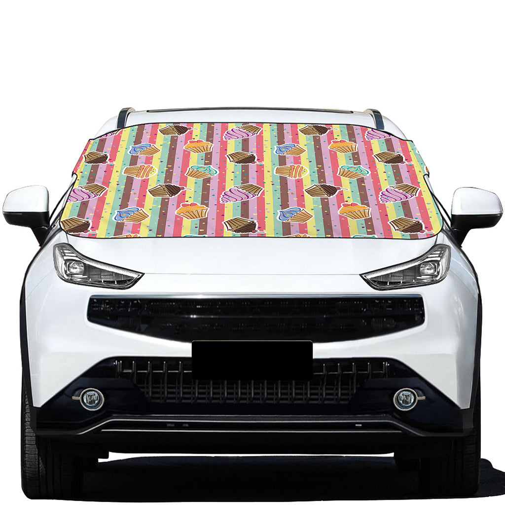 Pastel Striped Cupcake Pattern Print Car Windshield Snow Cover