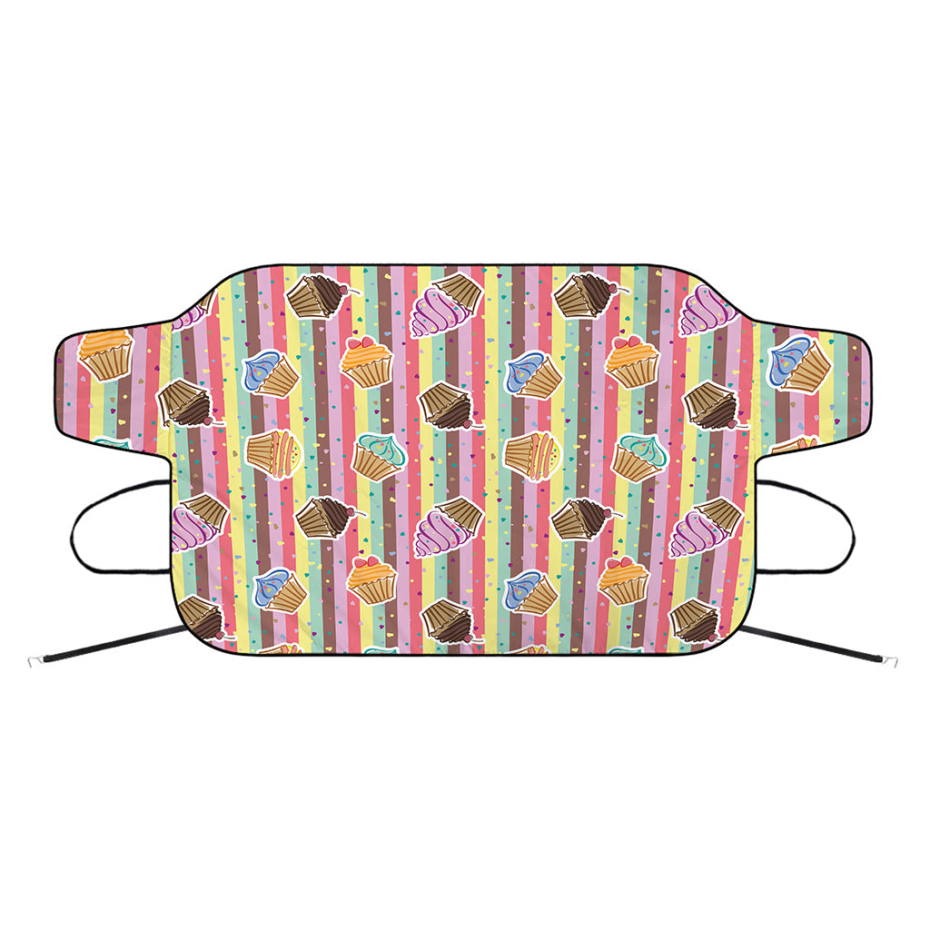 Pastel Striped Cupcake Pattern Print Car Windshield Snow Cover