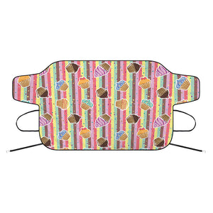 Pastel Striped Cupcake Pattern Print Car Windshield Snow Cover