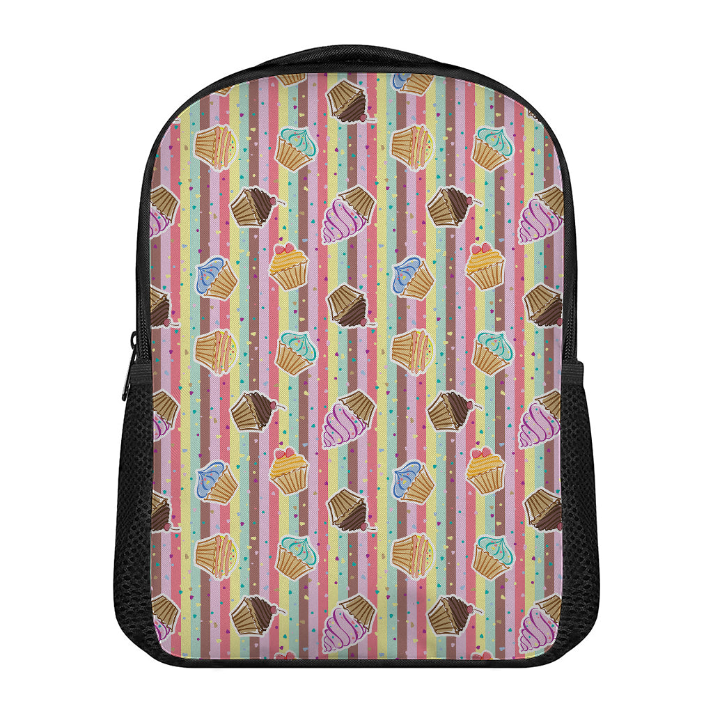 Pastel Striped Cupcake Pattern Print Casual Backpack
