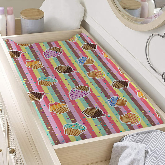 Pastel Striped Cupcake Pattern Print Changing Pad Cover