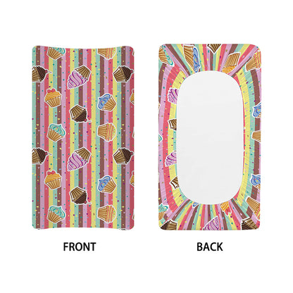 Pastel Striped Cupcake Pattern Print Changing Pad Cover