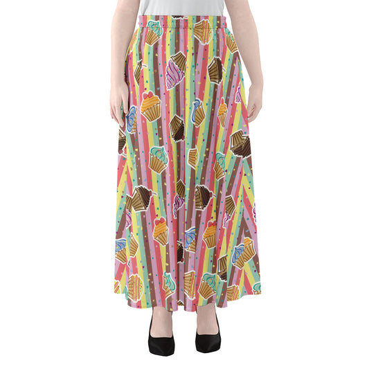 Pastel Striped Cupcake Pattern Print Chiffon Maxi Skirt