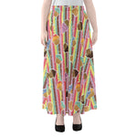 Pastel Striped Cupcake Pattern Print Chiffon Maxi Skirt