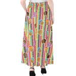 Pastel Striped Cupcake Pattern Print Chiffon Maxi Skirt