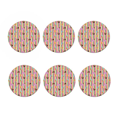 Pastel Striped Cupcake Pattern Print Coaster Set