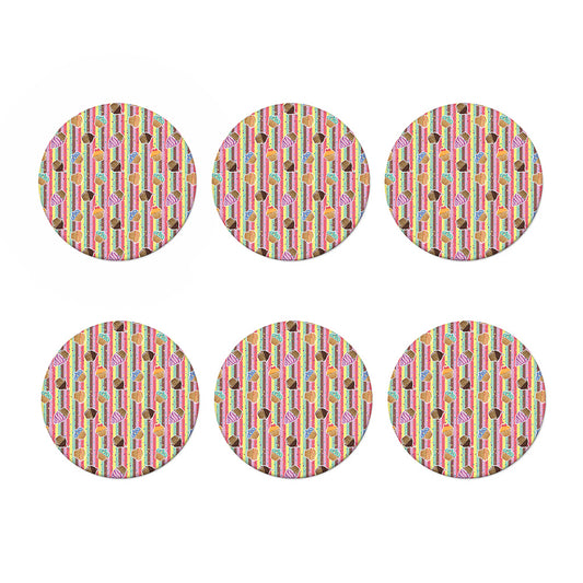 Pastel Striped Cupcake Pattern Print Coaster Set