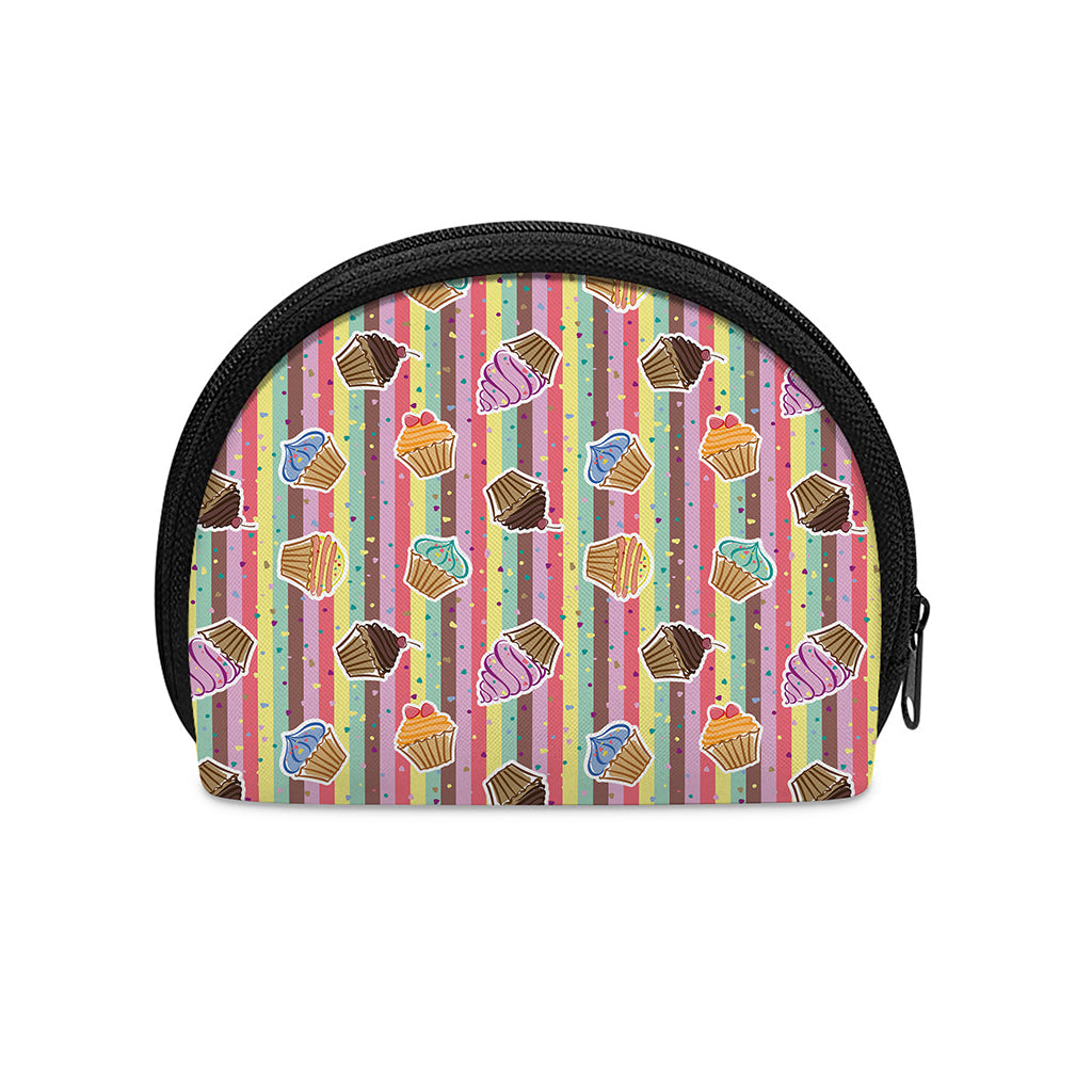 Pastel Striped Cupcake Pattern Print Coin Purse