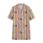 Pastel Striped Cupcake Pattern Print Cotton Hawaiian Shirt