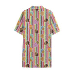 Pastel Striped Cupcake Pattern Print Cotton Hawaiian Shirt