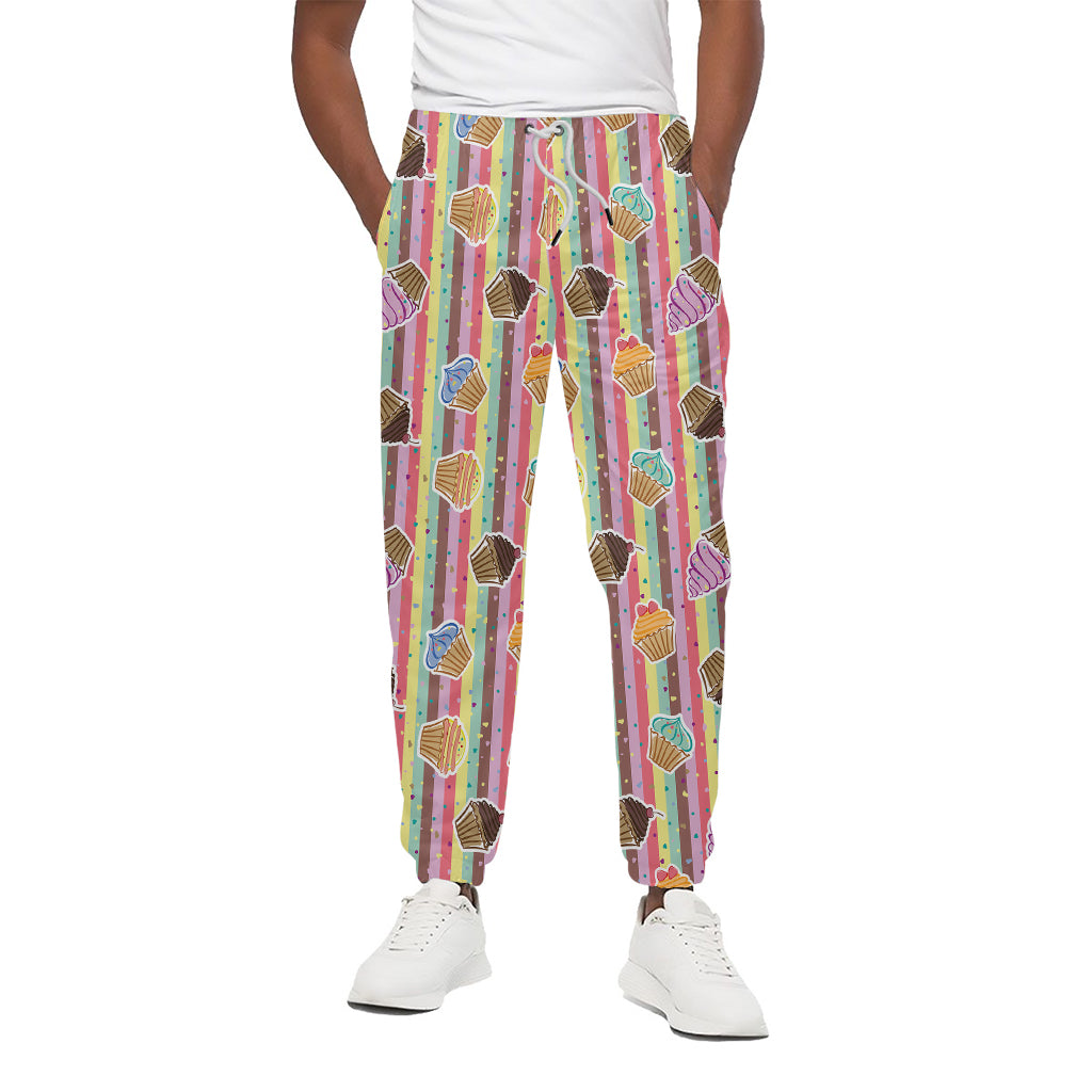 Pastel Striped Cupcake Pattern Print Cotton Pants
