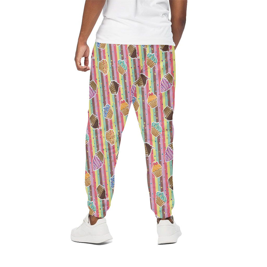 Pastel Striped Cupcake Pattern Print Cotton Pants