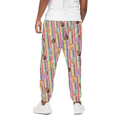 Pastel Striped Cupcake Pattern Print Cotton Pants
