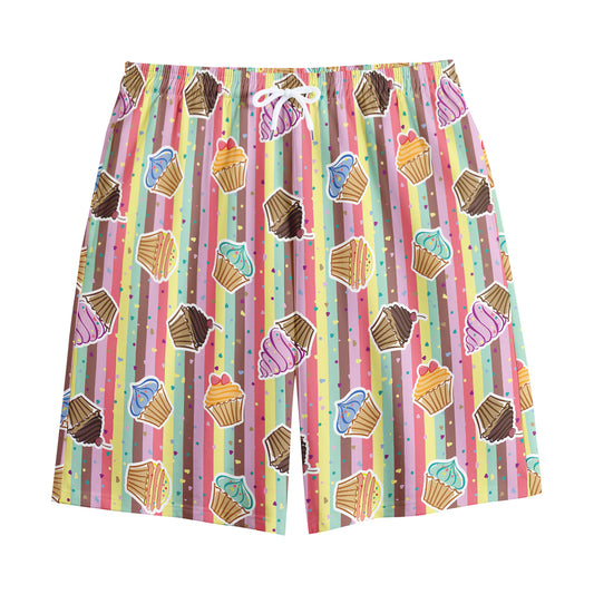 Pastel Striped Cupcake Pattern Print Cotton Shorts