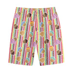 Pastel Striped Cupcake Pattern Print Cotton Shorts