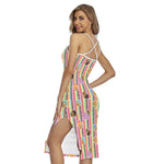 Pastel Striped Cupcake Pattern Print Cross Back Cami Dress