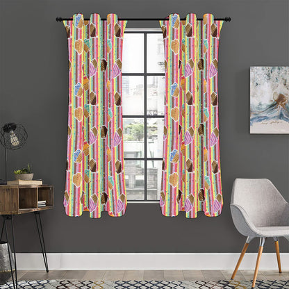 Pastel Striped Cupcake Pattern Print Curtain