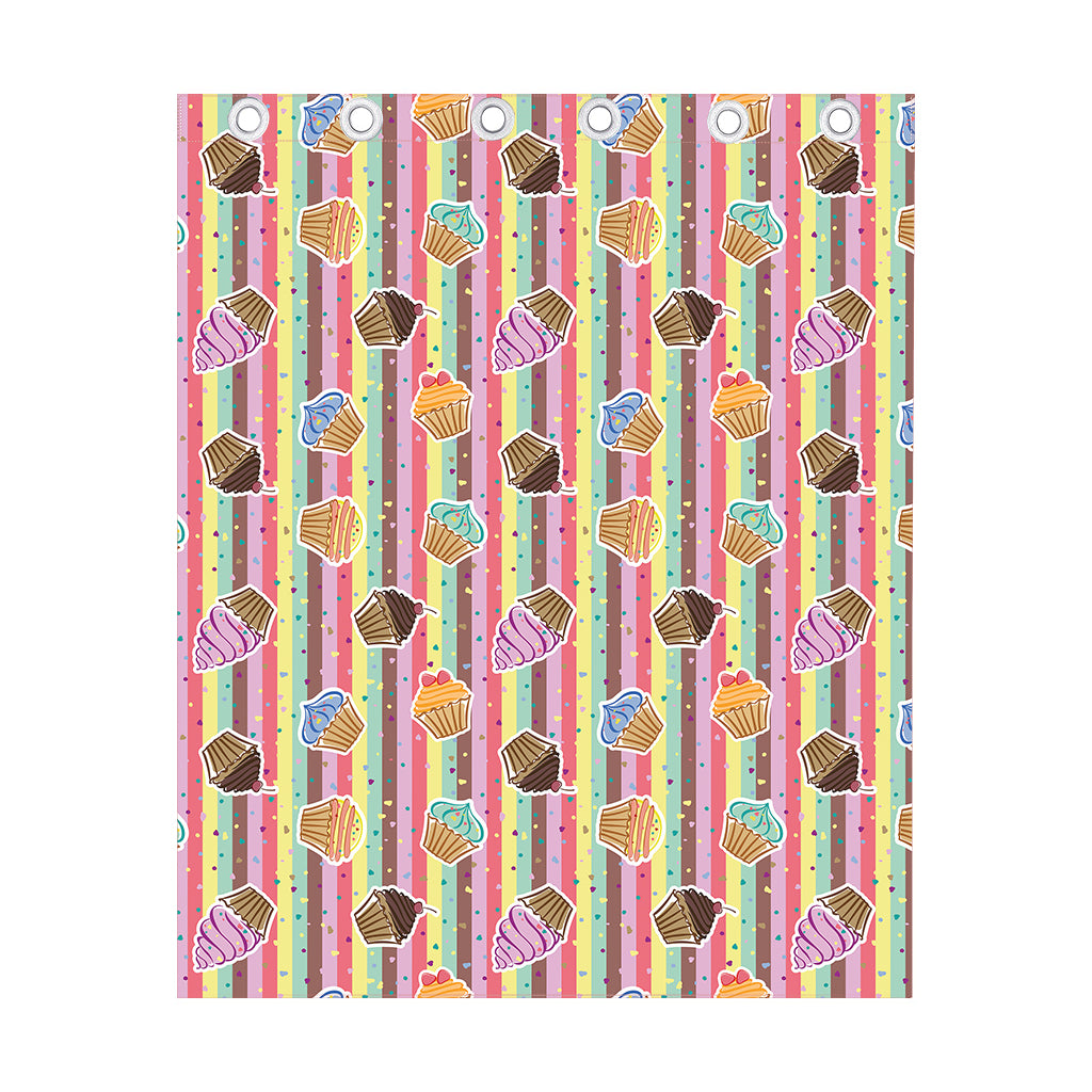 Pastel Striped Cupcake Pattern Print Curtain