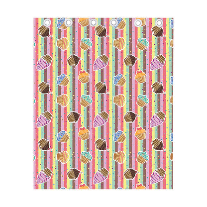 Pastel Striped Cupcake Pattern Print Curtain