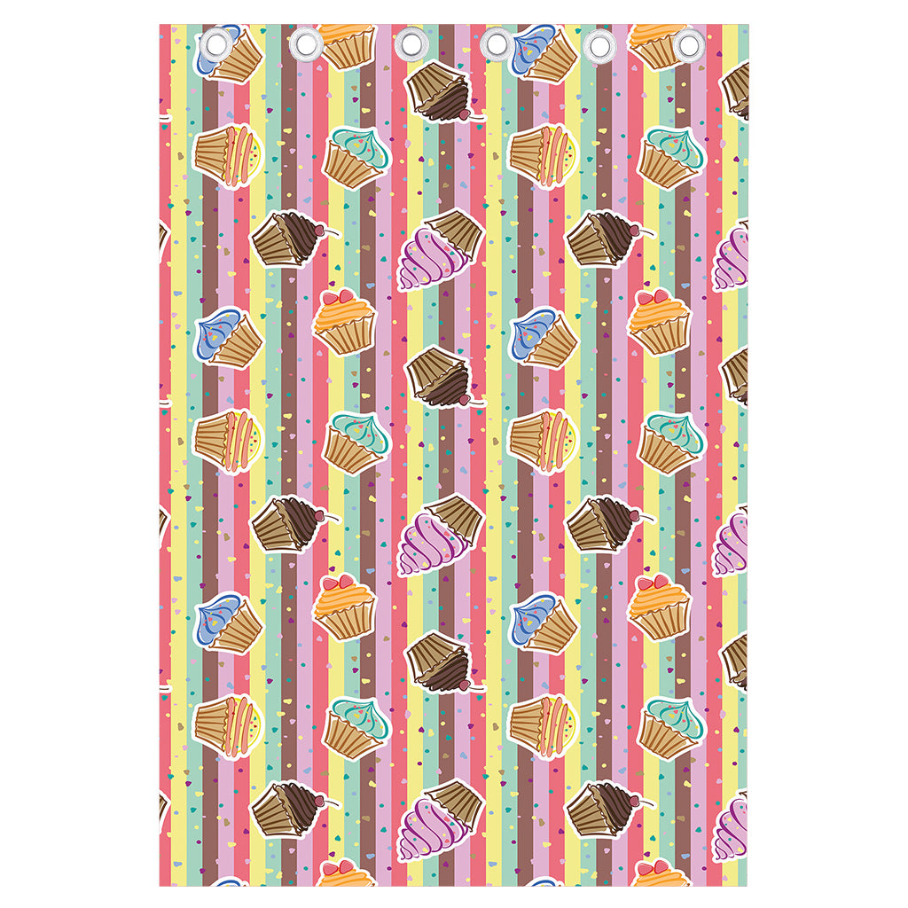Pastel Striped Cupcake Pattern Print Curtain