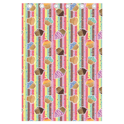 Pastel Striped Cupcake Pattern Print Curtain