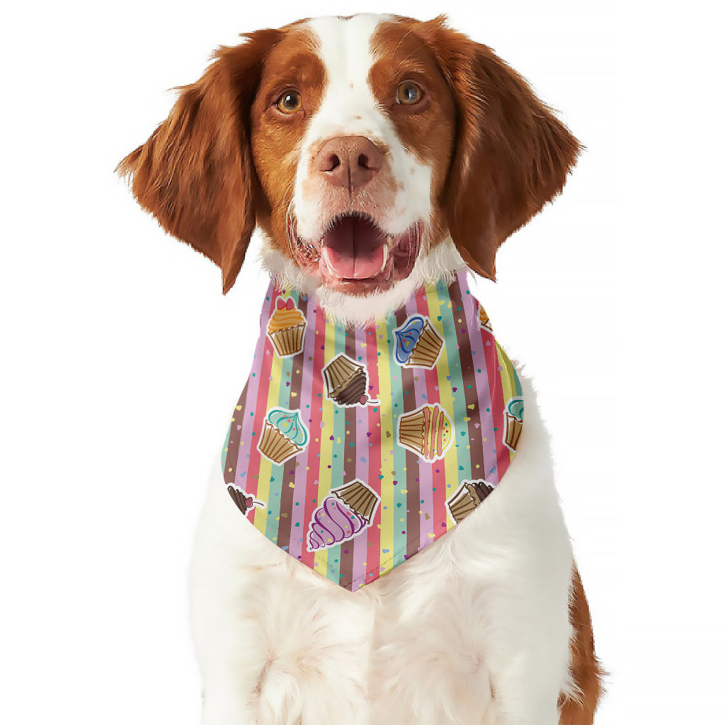 Pastel Striped Cupcake Pattern Print Dog Bandana