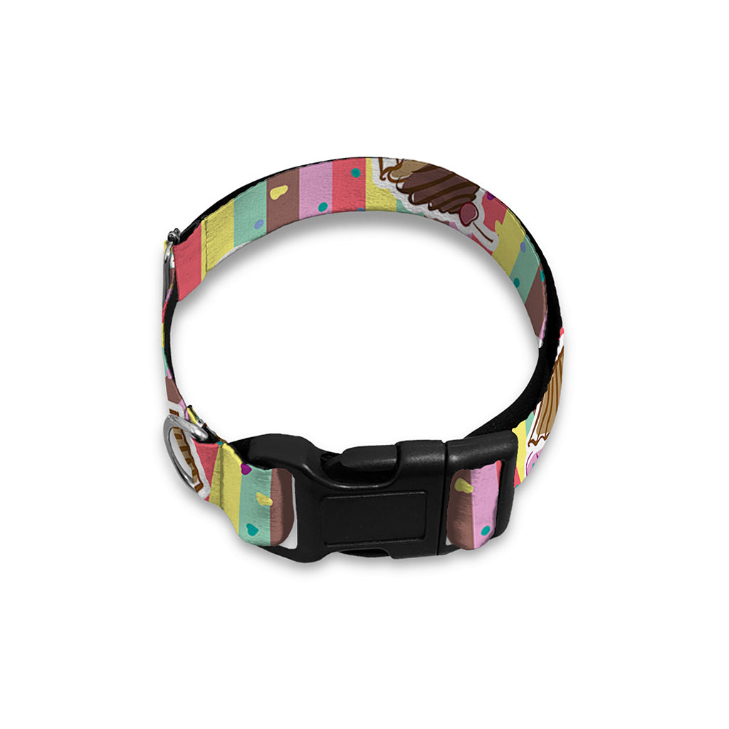 Pastel Striped Cupcake Pattern Print Dog Collar