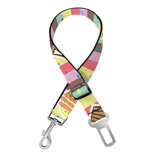 Pastel Striped Cupcake Pattern Print Dog Seat Belt