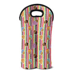 Pastel Striped Cupcake Pattern Print Double Neoprene Wine Tote